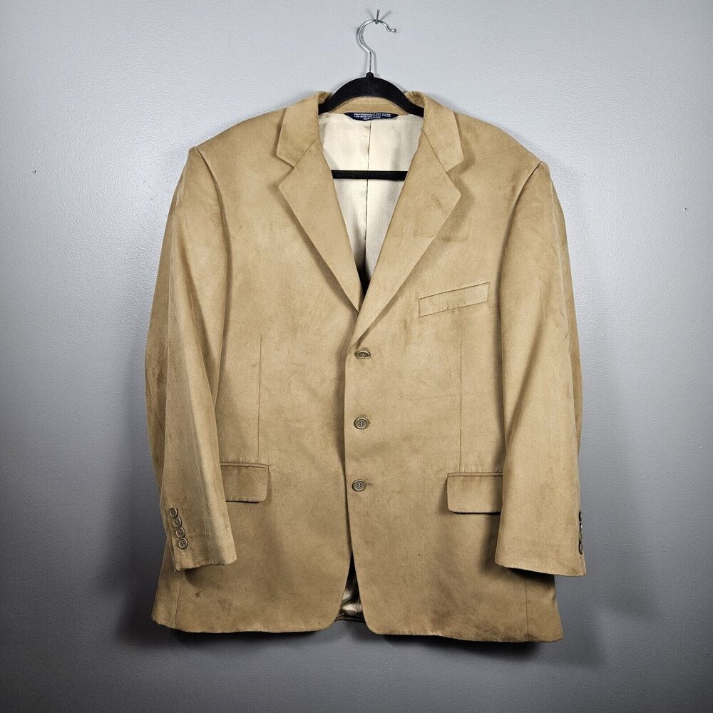 Vintage Roundtree & Yorke Men's Tan Faux Suede Sports‎ Coat Blazer Jacket Sz 46R